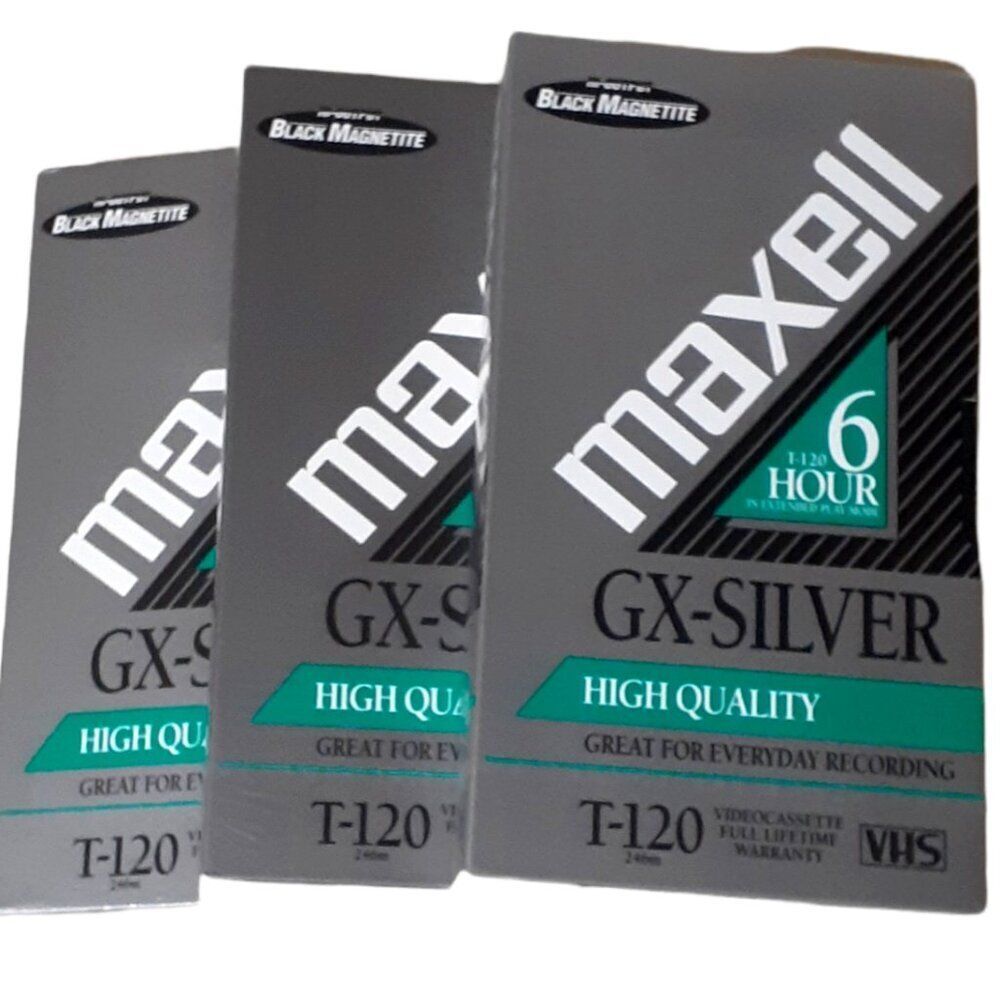 MAXELL Factory Sealed (3) 6 Hours GX-Silver Grade T-120 VHS Blank Video Tape